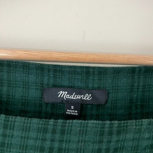Madewell Plaid Square Neck Peasant Top in Smoky Spruce Size Small - Picture 3 of 6